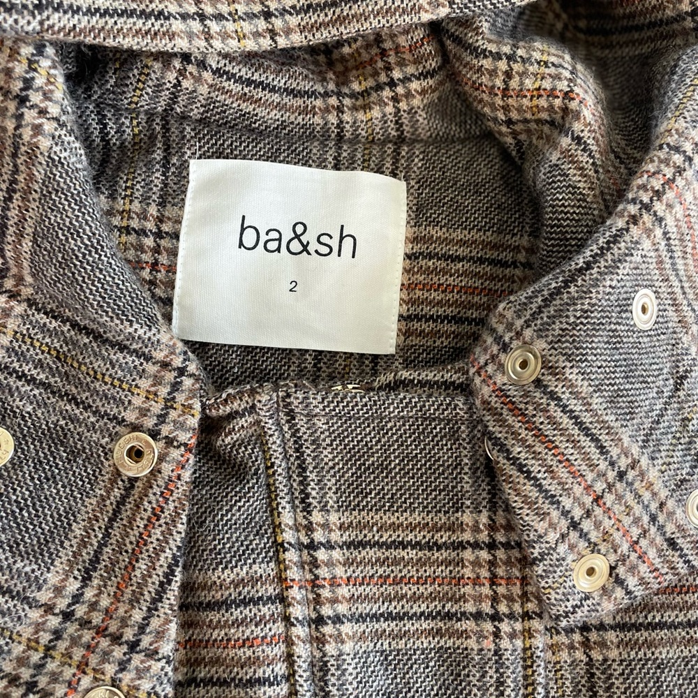 ba&sh Cox Marron Lady Coat Hooded Size 2 Us 8 Plaid Belted Wool blend - Picture 3 of 13